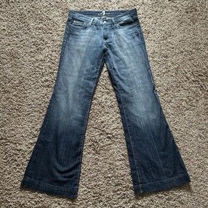 7 For All Mankind Dojo Jeans Wide Leg Flare Dark Wash Women’s Size 31 Rhinestone